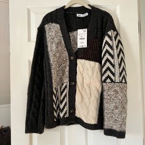 NWT Zara Oversized Cozy Patchwork Knit Cardigan